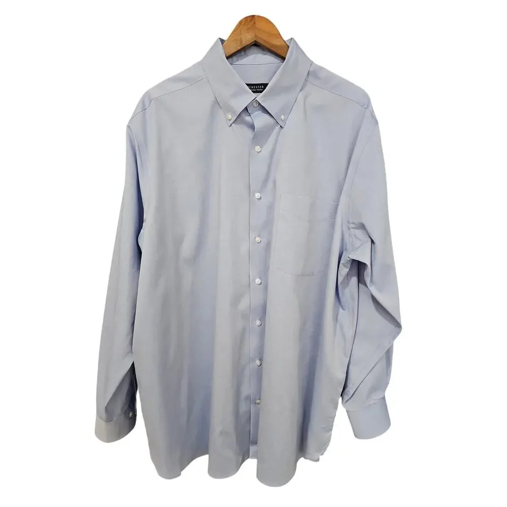 Rochester Egyptian Cotton Oxford Pinpoint Dress Shirt Blue Size 18 Neck